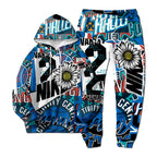 European New Style Letter Hip-hop 3D Digital Printing Fashion Casual Sports Youth Men And Women Hoodie Long Pants 2-Piece Sets Pi-Mart