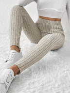 Ribbed Knit Mid-Calf Leggings for Women THRIXINE