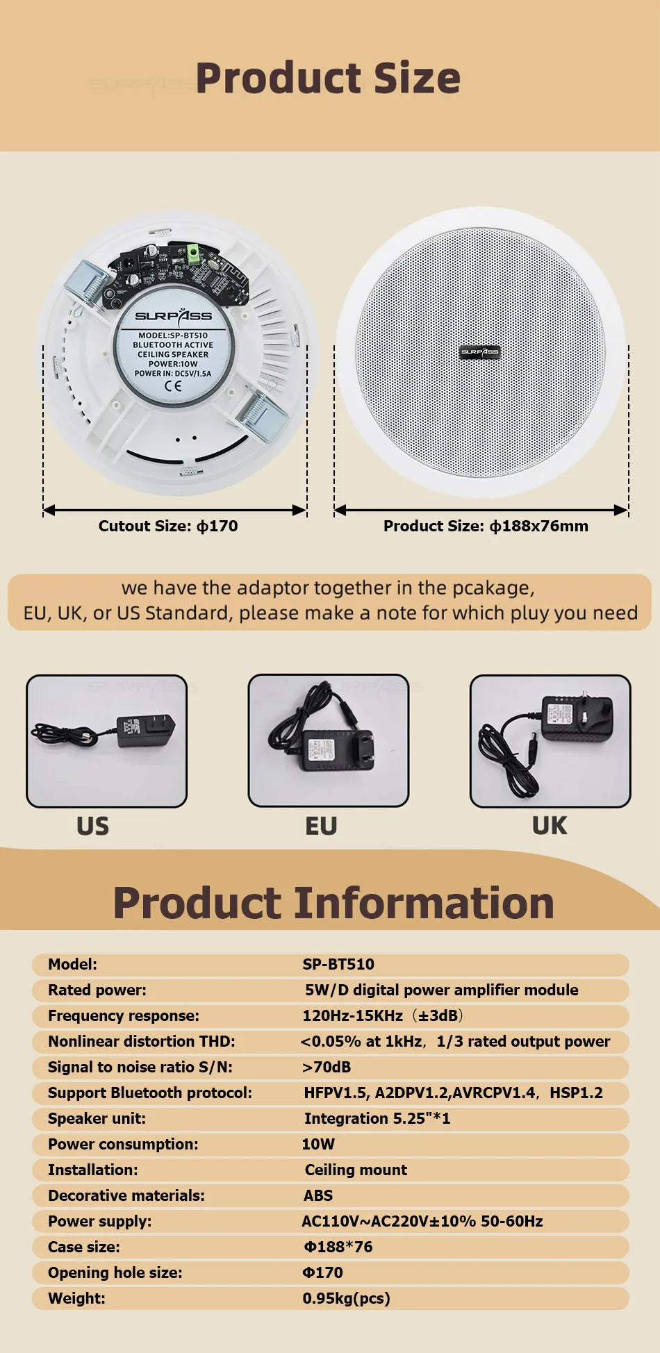 Built-in Class-D Amplifier Full Range Bluetooth-compatible Ceiling Speaker Horn For Home Theater Background Music Good Quality Lootquake LLC