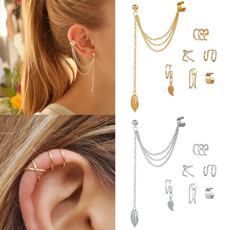 LATS Gold Color Leaves Ear Cuffs, Black Non-Piercing Ear Clip Earrings for Women & Men Lootquake LLC
