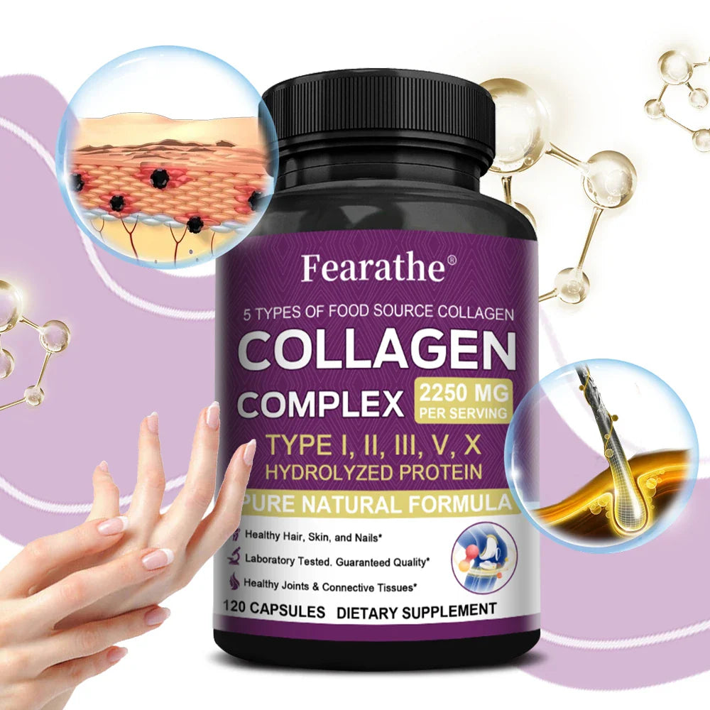 Multi-Collagen Capsules for Men and Women - Hydrolyzed Type I II III V X for Skin, Hair, Nails, Bones, Joints, Nutrition Lootquake LLC