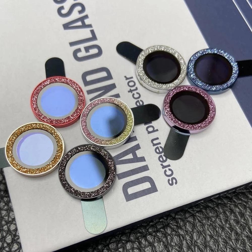 9H Tempered Glass Camera Cover Screen Protector Metal Individual Ring For iPhone Phone Glitter Camera Lens Protector Film For iPhone 14 13 12 11 Pro Max Luminous Lens Metal Glass Protective Cover Stevvex