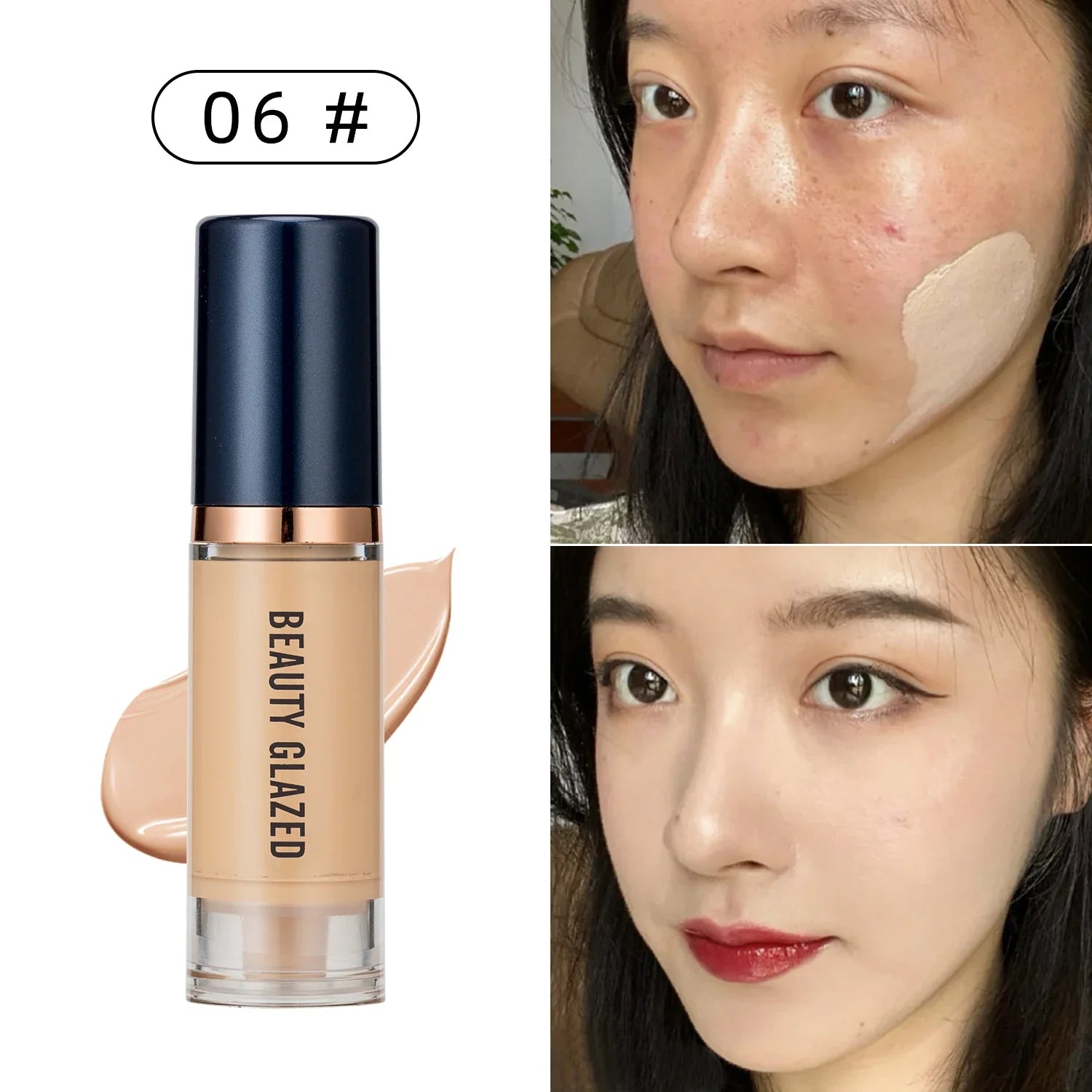 BEAUTY GLAZED 6 Color Liquid Foundation,Full Coverage, Long-Lasting, Waterproof, Natural Effect,Hydrating Lootquake LLC