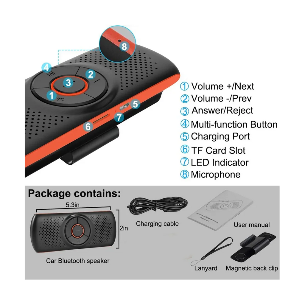 Car Bluetooth Speaker Bluetooth in Car Speakerphone for Handsfree Talking, Wireless Car Music Player with Visor Clip Lootquake LLC