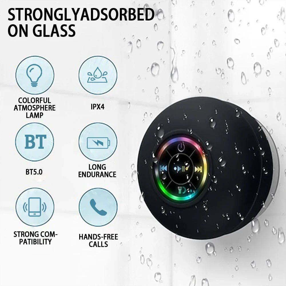 Mini Bluetooth Speaker Shower Subwoofer with Color LED Waterproof Handsfree Loudspeaker Music For Bathroom Pool Beach Car Phone Lootquake LLC