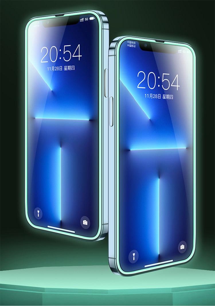 2Pcs Luminous Protective Glass For iPhone 14 13 12 11 Pro Max X XR XS Screen Protector For 7 8 6 Plus SE3 Glowing Tempered Glass  Luminous Glowing Tempered Glass Screen Protector for iPhone Stevvex