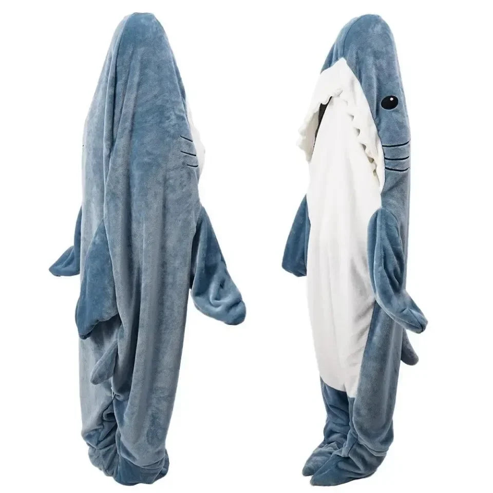 Shark Blanket Adult Cartoon Sleeping Bag Pajama Hooded Warm Flannel Funny Homewear Shark Onesie Sleeping Bag Winter Warm Blanket Lootquake LLC