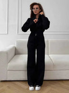 Knit Zip Cardigan & Wide Leg Pants Set THRIXINE