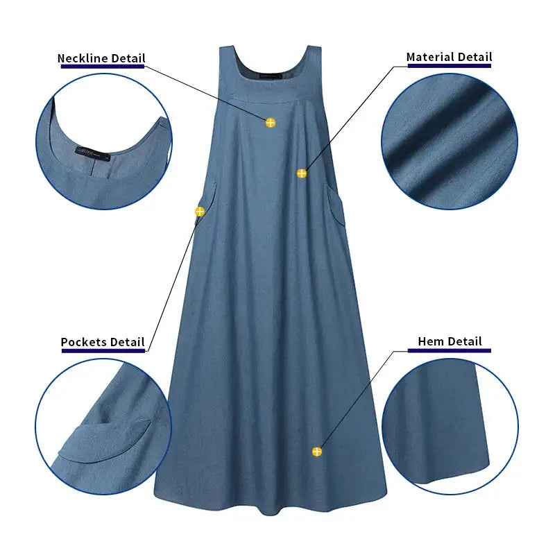 Summer Muslim Long Dress Abaya ZANZEA Women Vintage Sleeveless Denim Blue Maxi Vestidos Dubai Robe Casual Loose Ramadan Sundress