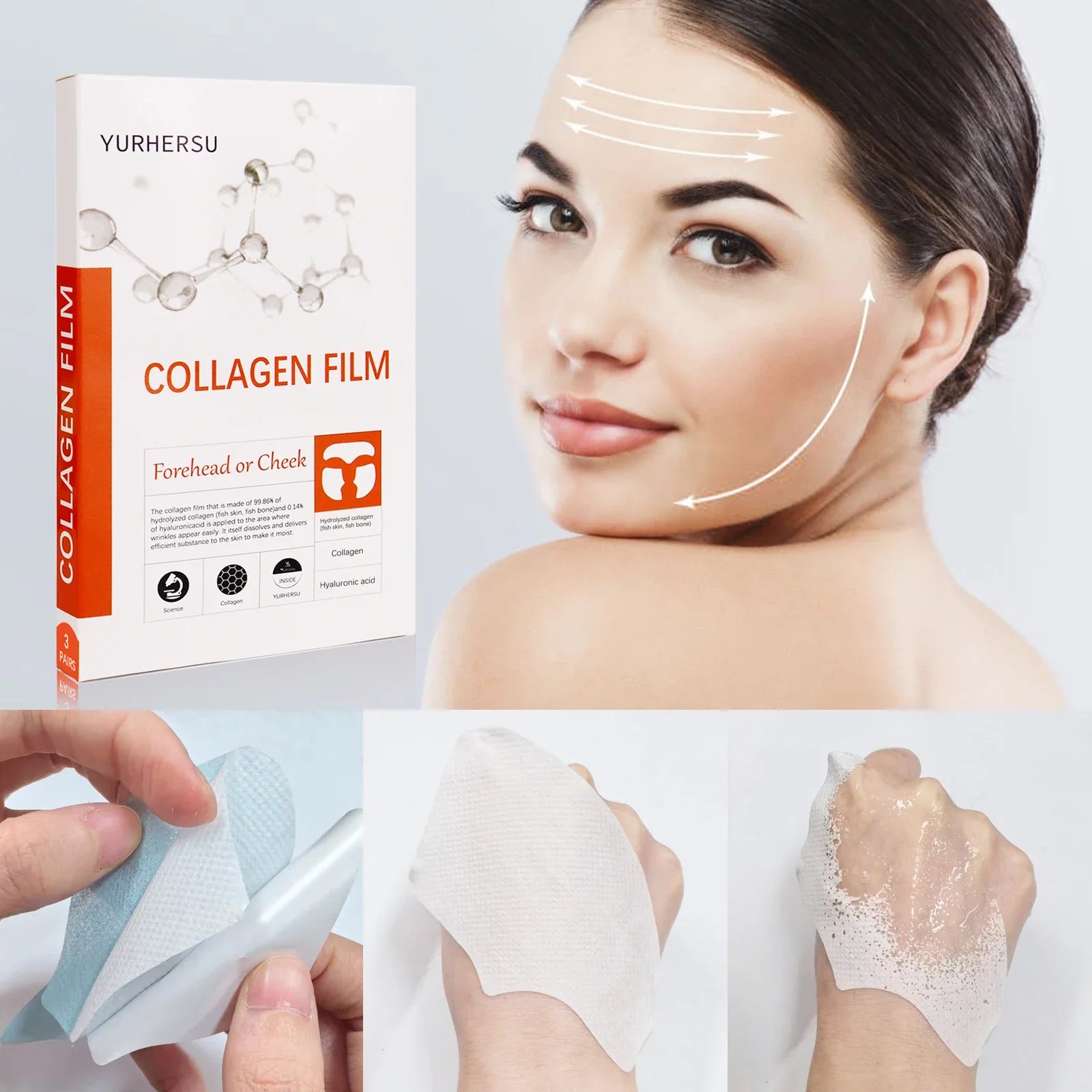 Collagen Film Water Soluble Moisturizer Essence Patch Collagen Soluble Mask Skin Care Product: 3PCS