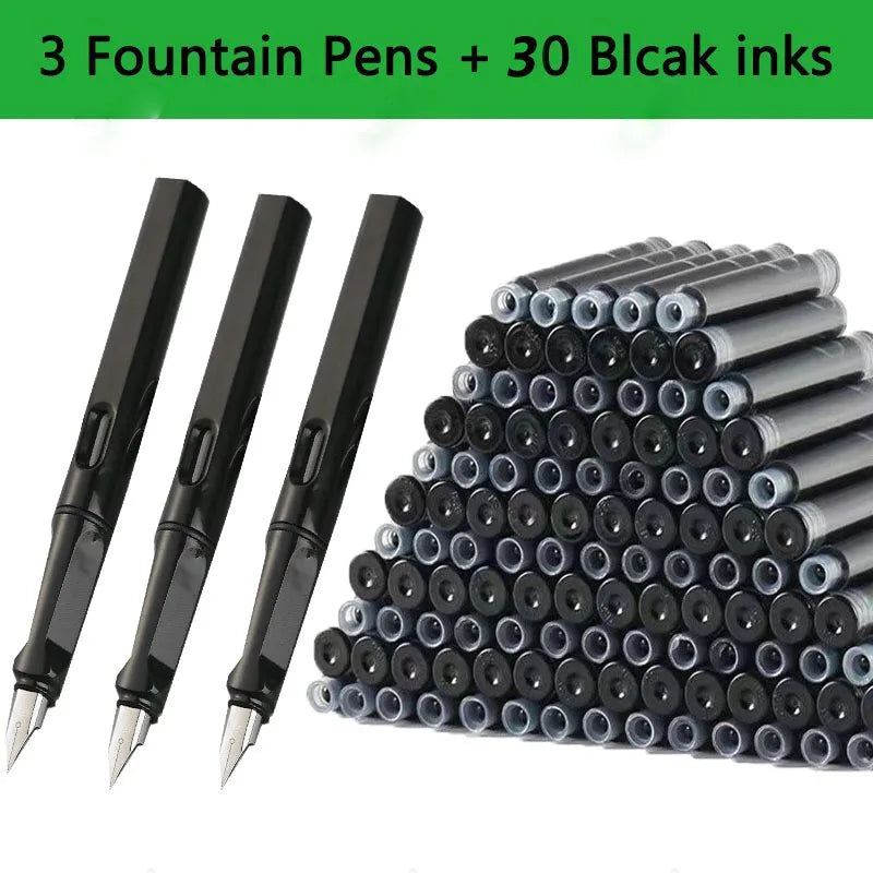 33 Pcs Kawaii Fountain Pen Replaceable Ink Set Black/Blue/Red ink EF 0.38mm School Pens Office Supplies Stationery for Writing Lootquake LLC