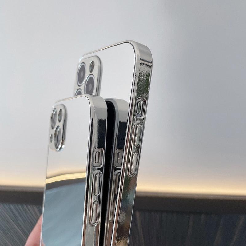 Luxury Clear Back Mirror Shock-Absorption Anti-Scratch Bright Reflection Protective Case Cover Silver Golden Mirror Shockproof Case for iPhone 14 13 12 Pro Max 11 X XR XS 8Plus iphone Hard Back Cover Stevvex