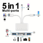 Three-wire 5-in-1 card reader, multi-function OTG converter, high-speed transmission, compatible with Iphone/Android/ipad