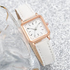 3PCs/Set Women's Fashion Watch Square Simple Dial Leather Quartz Watch Set