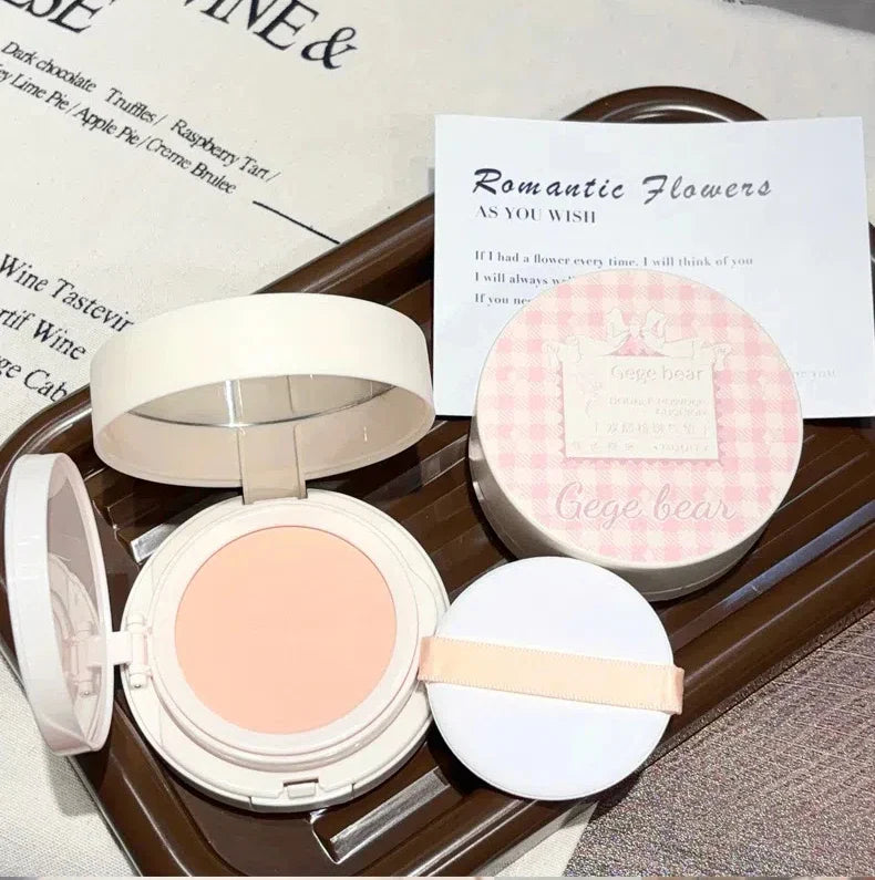 Matte Face Pressed Powder Oil Control Natural Full Coverage Moisturizing Whitening Foundation Cream Base Makeup 2 In 1 Cosmetic Lootquake LLC