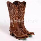 Embroidery Cowboy Boots For Women Knee High Med Calf Vintage Western Cowgirl Boots Women Heeled Casual Shoes Autumn Block Heel Lootquake LLC