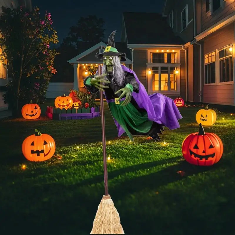 Flying Witch Halloween Decor Flying Hover Witch Realistic Halloween Witch Decor On Broom Halloween Decorations For home garden Lootquake LLC