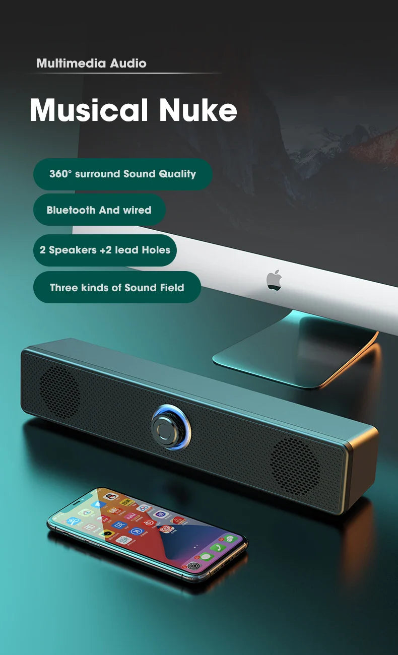 Salange Bluetooth Speaker USB Wired 3.5mm Port Sound Bar for PC Game Console Smartphone Laptop Tablet Black Desk Set Long Lootquake LLC