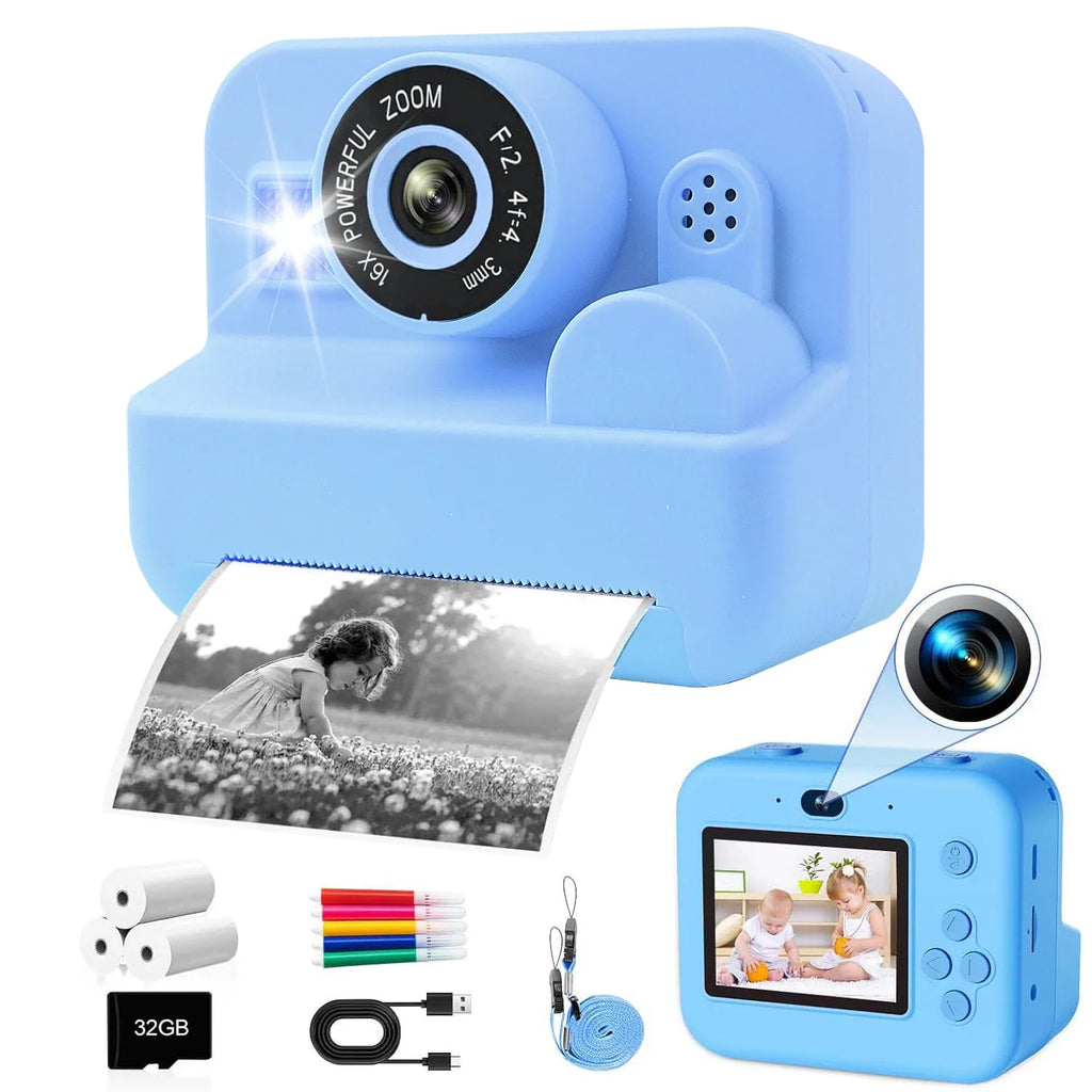Instant Print Camera With 32G Card Thermal Photo Printing Digital Children Camera Video Photography Educational Toy Kids Gift Lootquake LLC