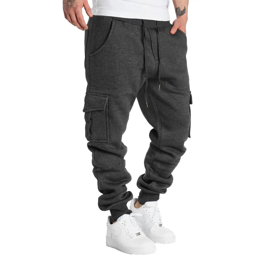 Mens Sweatpants Straight Fit Drawstring Multi-pocket Pants THRIXINE