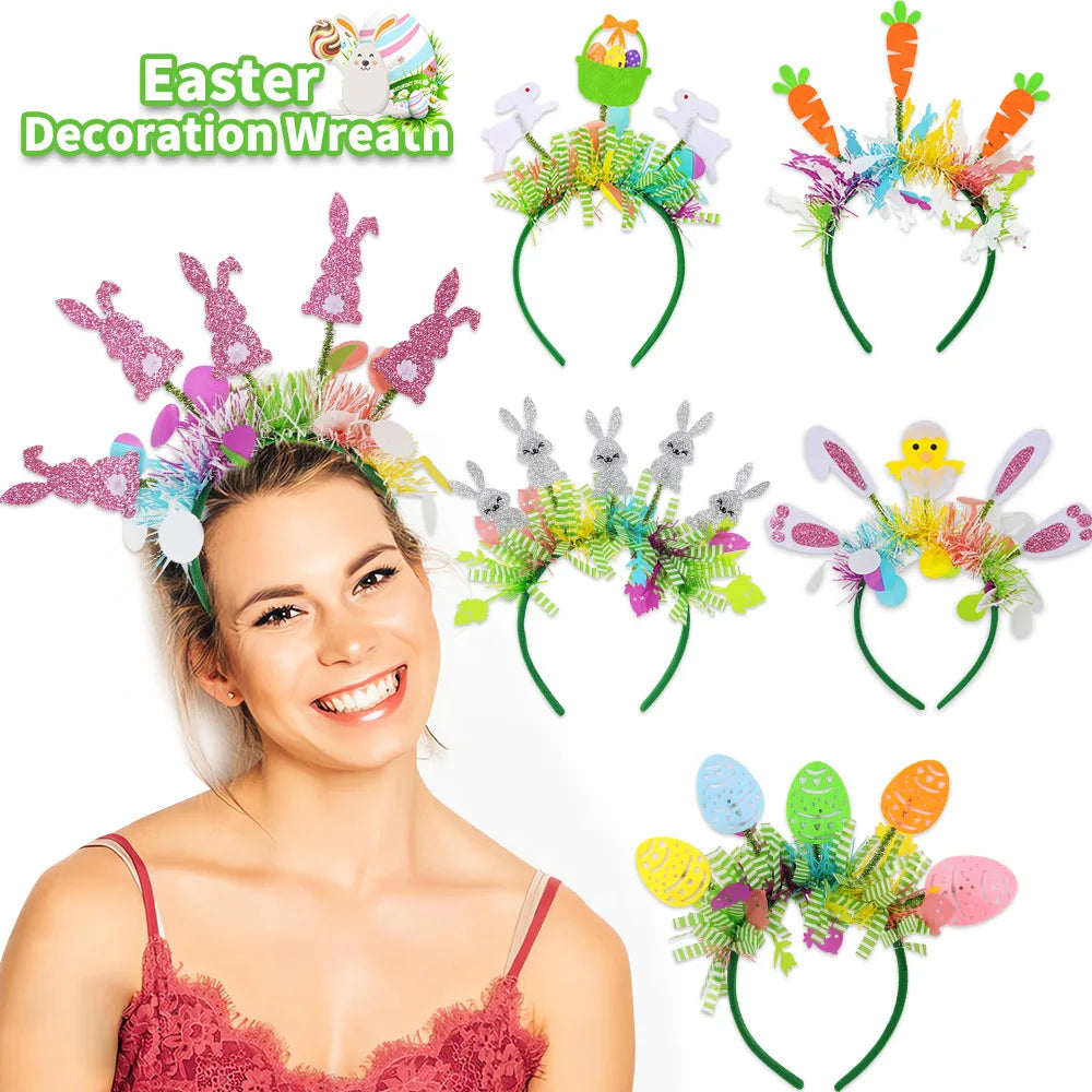 Easter Rabbit Headband with Colorful Egg Strip And Button Holiday Party Accessory Egg Chick Headdress for Easter Celebrations Lootquake LLC