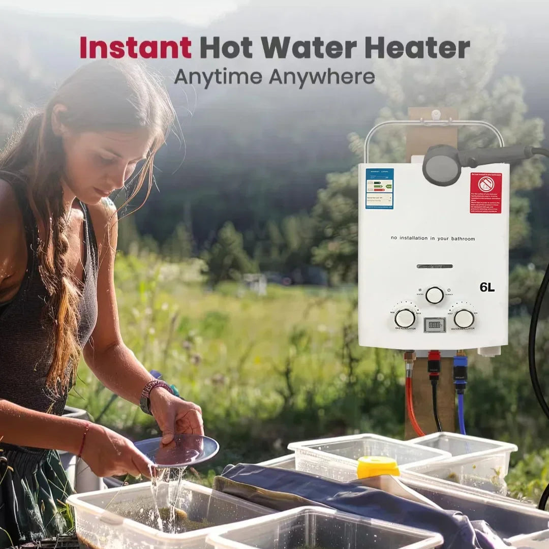 LPG Propane Gas Tankless Water Heater 6L Outdoor Camping Instant Heating Bath With Shower Head Hot Water Heater Car Truck Tent Lootquake LLC