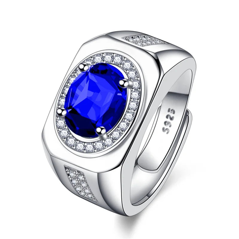 Men Ring Adjustable Top Grade Crystal Oval Ring Silver 925 Male Finger Accessories Boyfriend Engagement Accessories Lootquake LLC