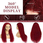 36 38 Inch Burgundy 13x6 hd Lace Frontal Wig Water Wave Curly 13x4 Red Remy Human Hair Brazilian 99J Colored Hair Wigs for Women