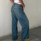 Lamuusaa Jeans y2k Clothes Women Solid Color Low Waist Waist Wide Leg Denim Pants Trousers with Multi Pockets 2000s Streetwear Lootquake LLC