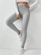 Ribbed Knit Mid-Calf Leggings for Women THRIXINE