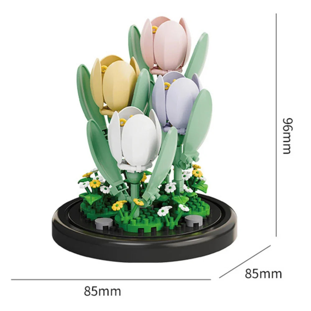 Potted Plant Micro Building Blocks Simulation Lily Rose Flower Assembling Brick Model Kids Toys Home Decoration Collection Gift