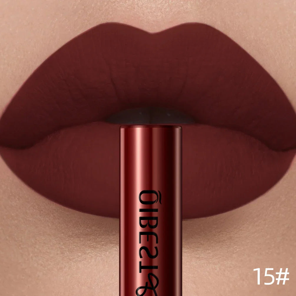 QIBEST Matte Liquid Lipstick Waterproof Long Lasting Velvet Lip Gloss Tint Tube Matte Nude Pigment Red Lipgloss Lips Makeup