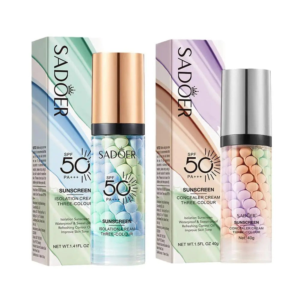 Face Makeup Primer Tri-color Cream Contour Color Isolation Waterproof Makeup Foundation Natural Makeup Base Cream 40g Lootquake LLC