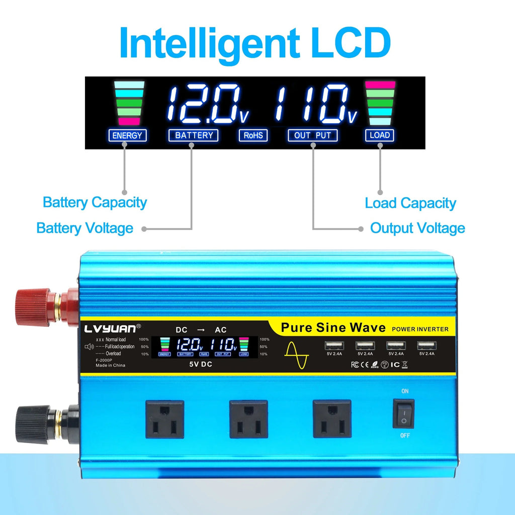 4000W Pure Sine Wave Inverter DC 12v/24v To AC 110v 60HZ Voltage Converter Car Solar Power Inverter Lootquake LLC