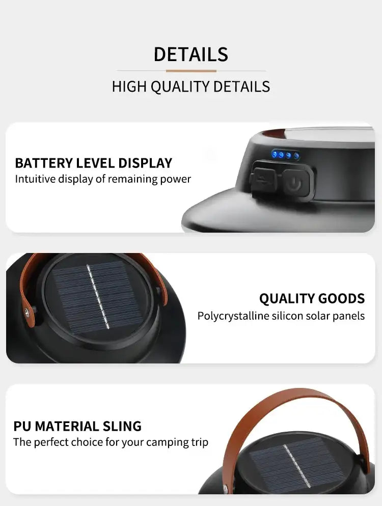 Solar High Power LED Camping Light 3 Modes Rechargeable Portable Lanterns Outdoor Emergency BBQ Waterproof Tent Lighting Lamp