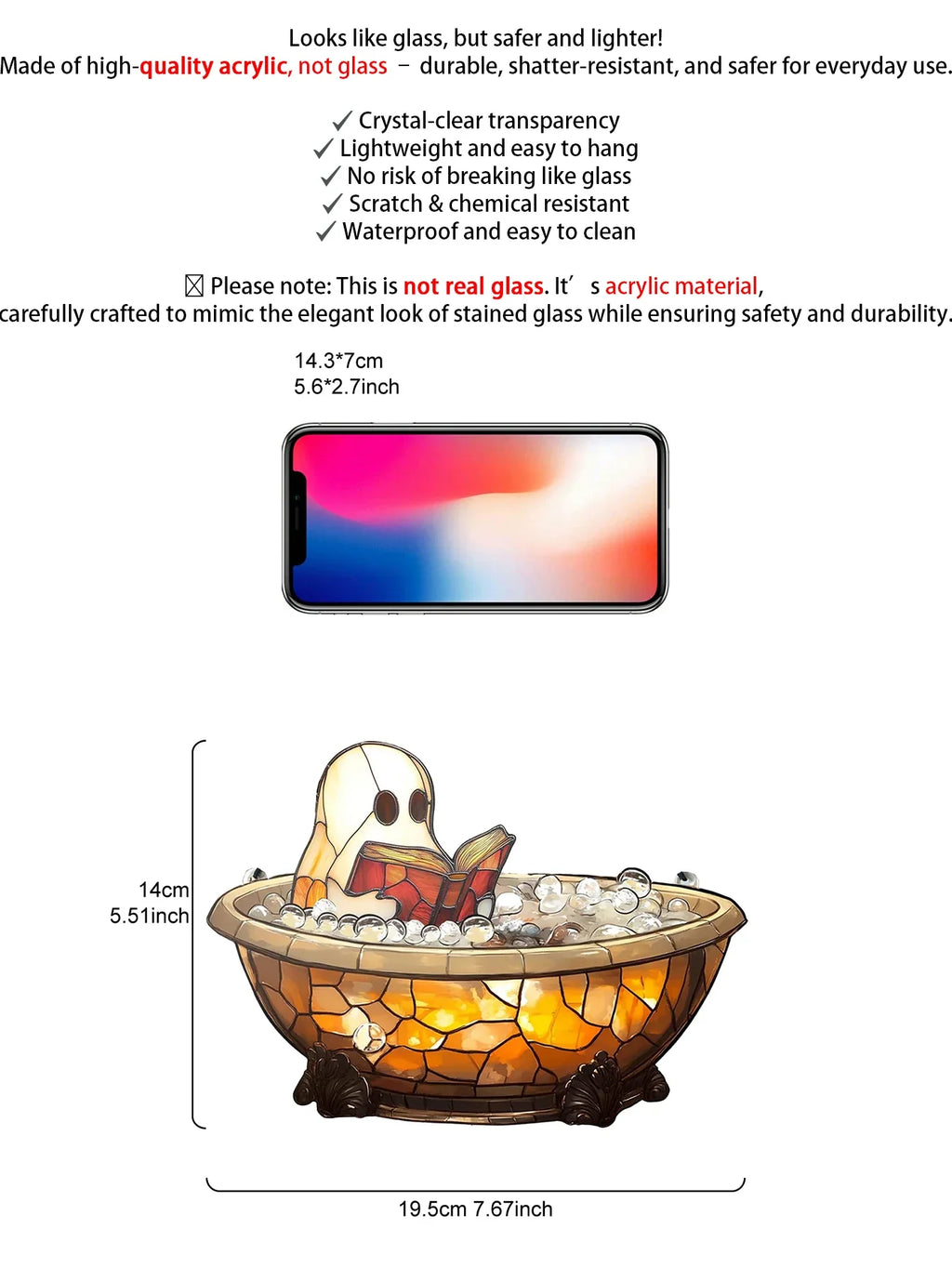 Acrylic Halloween Ghost in Bathtub Hanging Ornaments Cute Ghost Reading Book Decor Home Bedroom Living Room Window Decorations Lootquake LLC