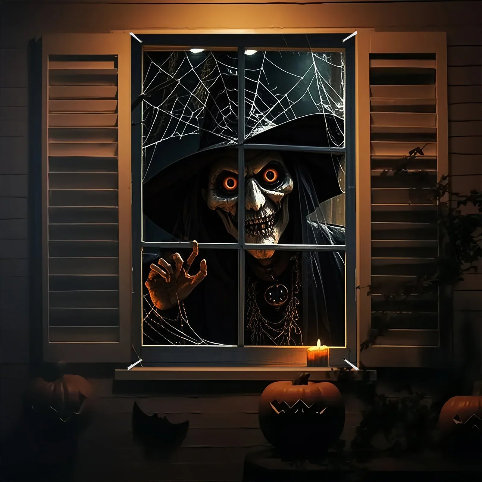 Halloween decoration, 1 piece, polyester material window banner with terrifying and fantastical patterns, evil witch theme