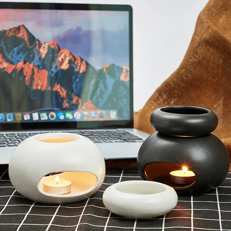 3 in 1 Candle heating holder Ceramics Essential Oil incense Burner Big Capacity Aromatherapy Oil Lamp Candlestick Home Fragrance Lootquake LLC