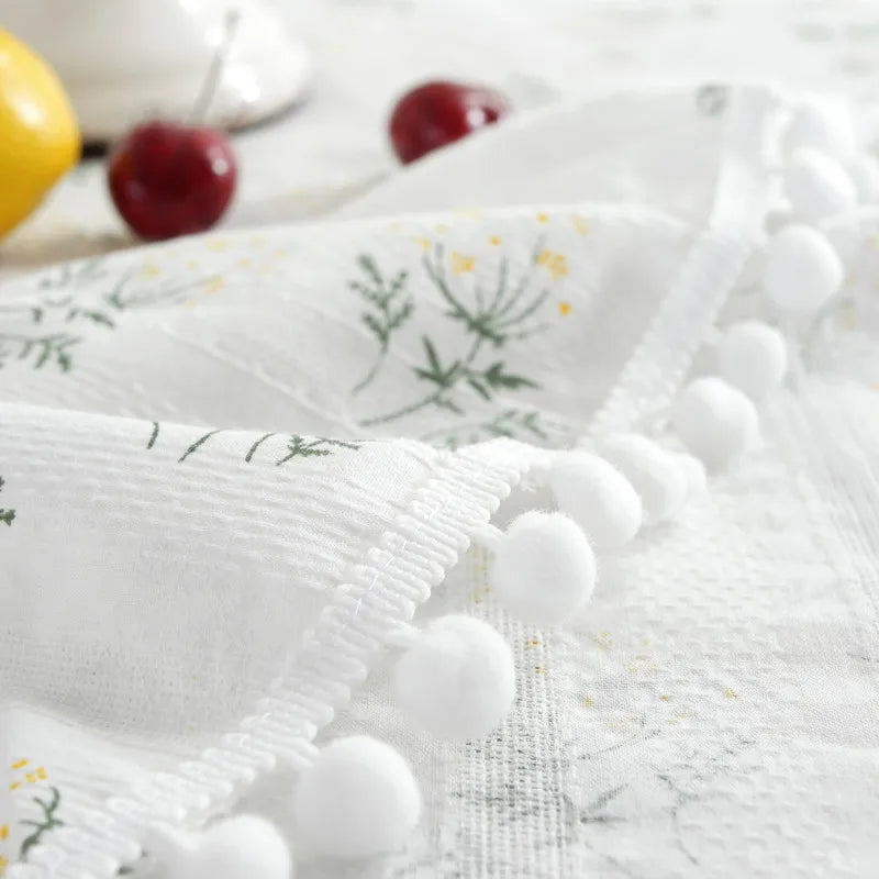 Cotton Table Cloth Round Tablecloth with Tassel Dust-Proof Floret Circular Table Cover for Kitchen Dinning Room Tabletop Decor Lootquake LLC