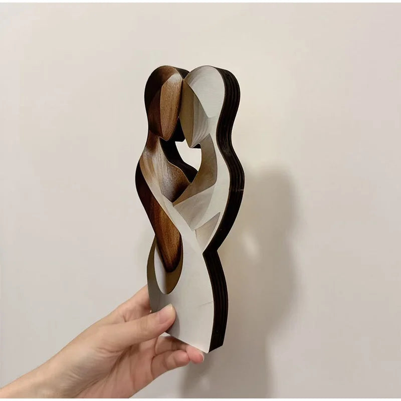 2d Flat Elegant Wooden Couple Statue-modern Home Decor, Artificial Wood,ideal For Living Room,bedroom,or Office