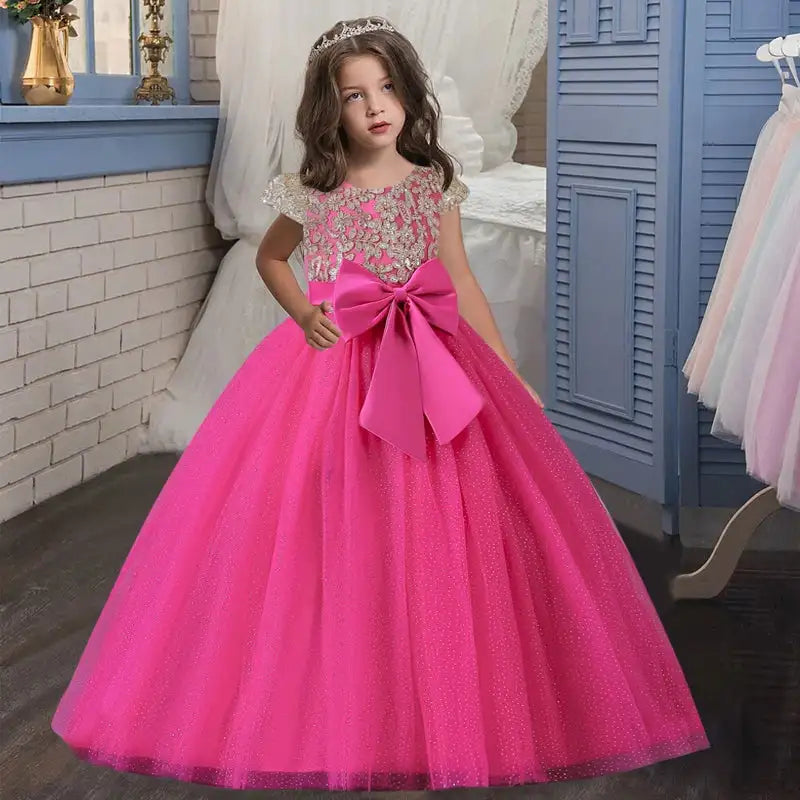 New Christmas Party Princess long dress children's dress children's gauze lace birthday party dinner ball big butterfly dress