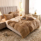 Camel King Size Faux Fur Velvet Plush Duvet Cover Set with Pillowcases, Ultra Soft & Warm Pi-Mart
