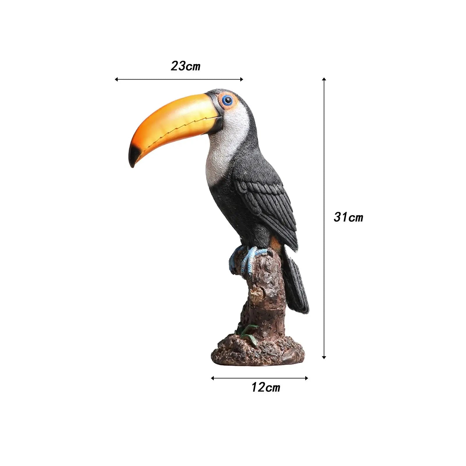 Toucan on Stump Statue Resin Ornament Lovely Hand Painted Waterproof Height 31cm Bird Model for Park Landscape Versatile Lootquake LLC