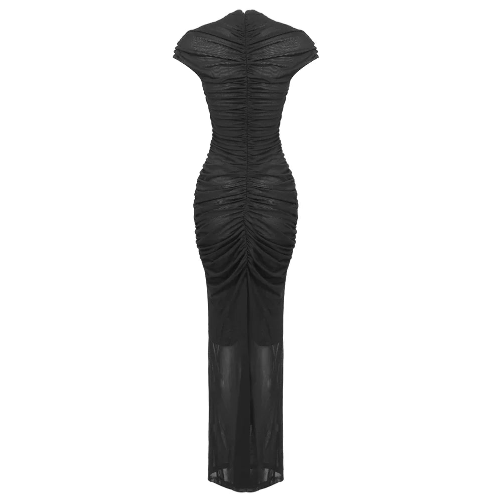Black Color Women Sexy Sleeveless O-Neck Bodycon Long Dress Keyholes Celebrate Fashion Celebrity Evening Party Red Carpet Dress Lootquake LLC