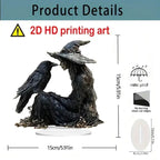 Halloween Desk Decor 2D Acrylic Indoor Tabletop Sign Gothic Witch Crow Ornament for Halloween Dorm Nightstand Studio Shelf Lootquake LLC