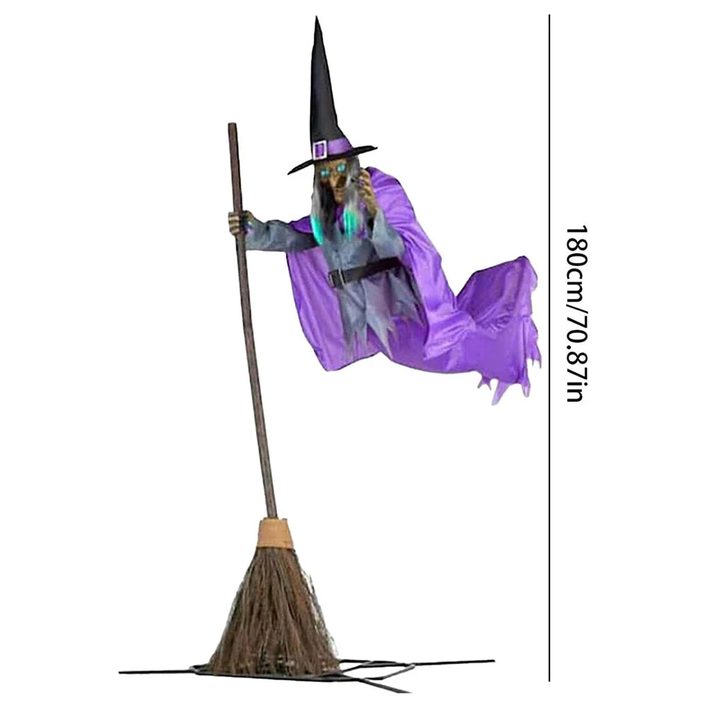 Halloween Props with Terrifying Sounds and Lights Fun Costumes Flying Scary Witch Broom Wizard Decor for Garden Yard Lawn Indoor Lootquake LLC
