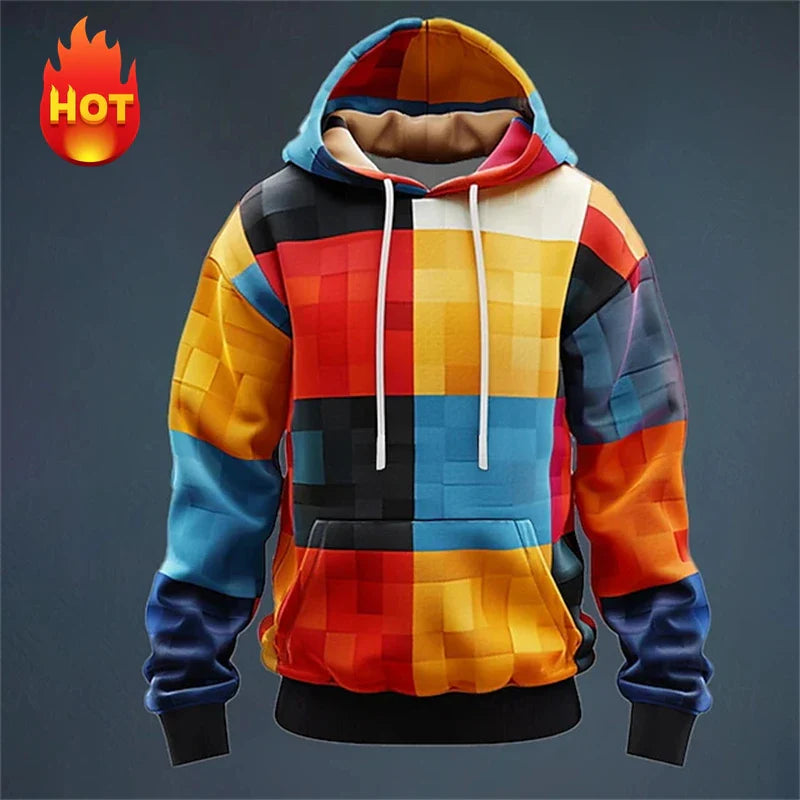Men's hoodie 3D printed simulation sewing plaid sweatshirts fashion men's clothing Pi-Mart