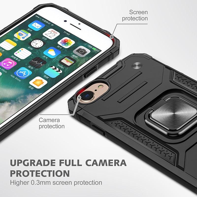 Magnetic Metal Ring Stand Holder Phone Case Cover For iPhone 11 12 13 14 Pro Max Xs XR X 8 7 6 6s Plus Rotating Ring Kickstand Fit Magnetic Car Mount Heavy Duty Dual Layer Shockproof Phone Case Stevvex