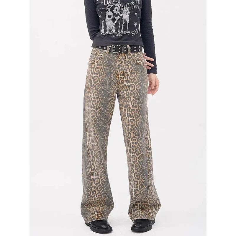 Y2k Vintage Leopard Print Loose Women Jeans Autumn New Classic Straight High Waist Slim Casual Fashion Female Jeans 2024 New Lootquake LLC