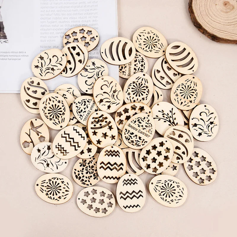 25/50Pcs Easter Eggs Wooden DIY Craft Hanging Ornaments Hollowed Wood Chips Happy Easter Party Decorations For Home Kids Gift Lootquake LLC